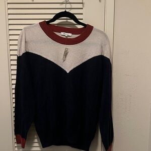 Madewell Navy and Red Crew Neck Sweater